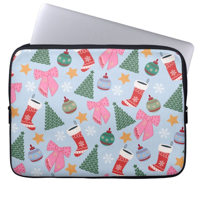 Niedliches Weihnachtsblau Laptopschutzhülle (Vorderseite)