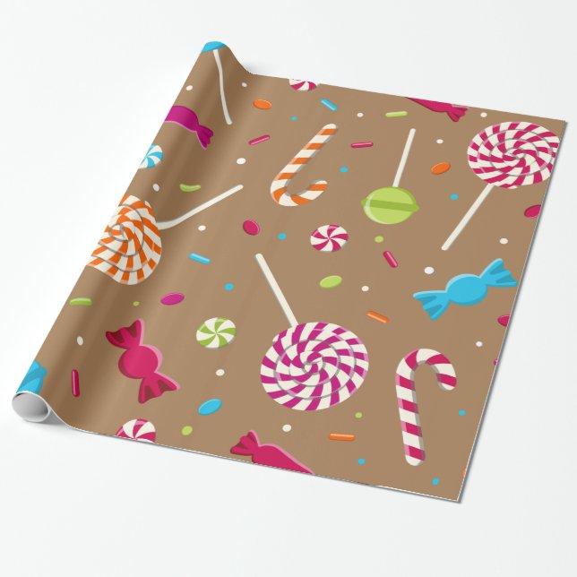 Niedliches Weihnachtscandy-Muster Geschenkpapier (Ungerollt)