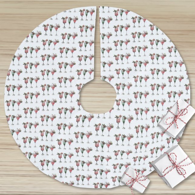 Niedliches Weihnachtscocktail-Muster Polyester Weihnachtsbaumdecke (Cute Christmas Cocktail Pattern Brushed Polyester Tree Skirt)