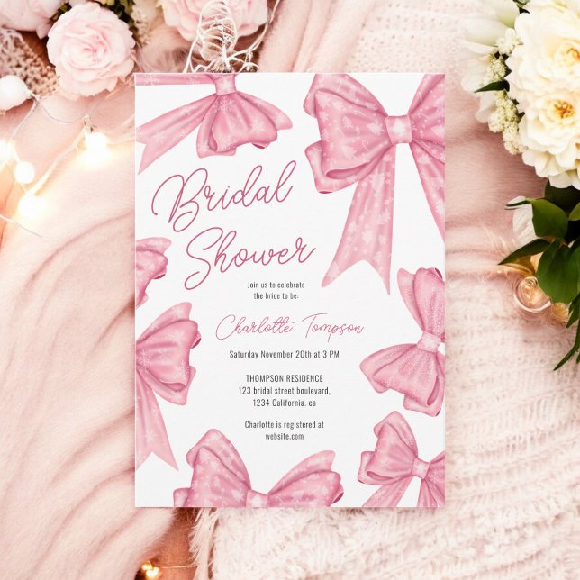 Niedliches Weihnachtscoquette Pink Bow Brautparty Einladung (Cute Christmas Coquette Pink Bow Bridal Shower Invitation)