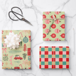 Niedliches Weihnachtsdesign Rosa und Minzgrün Geschenkpapier Set