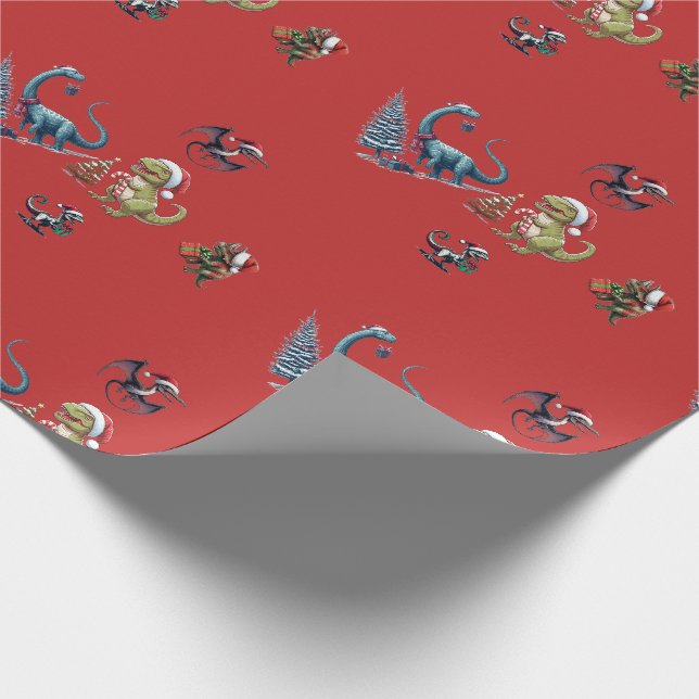 Niedliches Weihnachtsdinosaurier-Wrapping Paper Geschenkpapier (Ecke)