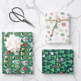 Niedliches Weihnachtsdorf Geschenkpapier Set