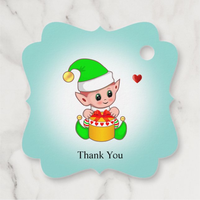 Niedliches Weihnachtself mit Herz Danke Geschenkanhänger (Rückseite)