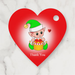Niedliches Weihnachtself mit Herz Danke Geschenkanhänger