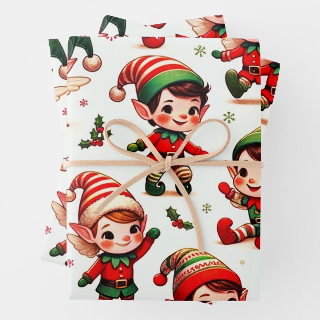 Niedliches Weihnachtself-Wrapping-Papier Geschenkpapier Set (Beispiel)