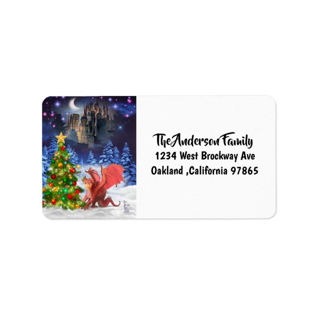 Niedliches Weihnachtsfantasy-Dragon-Label Adressaufkleber (Vorne)