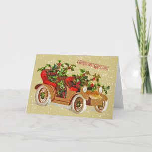 Niedliches Weihnachtsfest Car Holly Snow Gold Karte