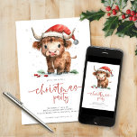 Niedliches Weihnachtsfest im Santa Highland-Kuh-Pa Einladung<br><div class="desc">Niedliches Weihnachtsfest in Santa Highland Kuh Party. Verfügbar in digitaler Form und gedruckt. Feierliche Köstlichkeit,  mit diesem lustigen Design mit einer süßen Hochlandkuh in seiner Weihnachtsmannmütze. Weihnachts-Party ist in einem Set modernen Drehbuch. Personalisieren Sie die Erholung des Textes einfach auf Ihre Daten.</div>