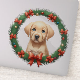 Niedliches Weihnachtsfest Labrador Pup Wreath Aufkleber