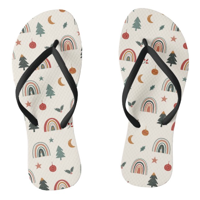 Niedliches Weihnachtsfest Rainbows Holidays Muster Flip Flops (Fußbett)