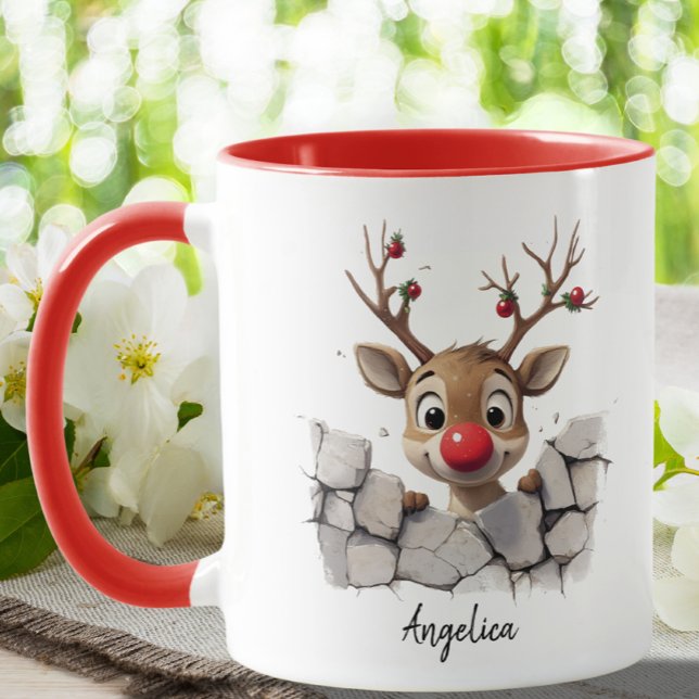 Niedliches Weihnachtsfest Rentier Red Nose Custom Tasse (Von Creator hochgeladen)