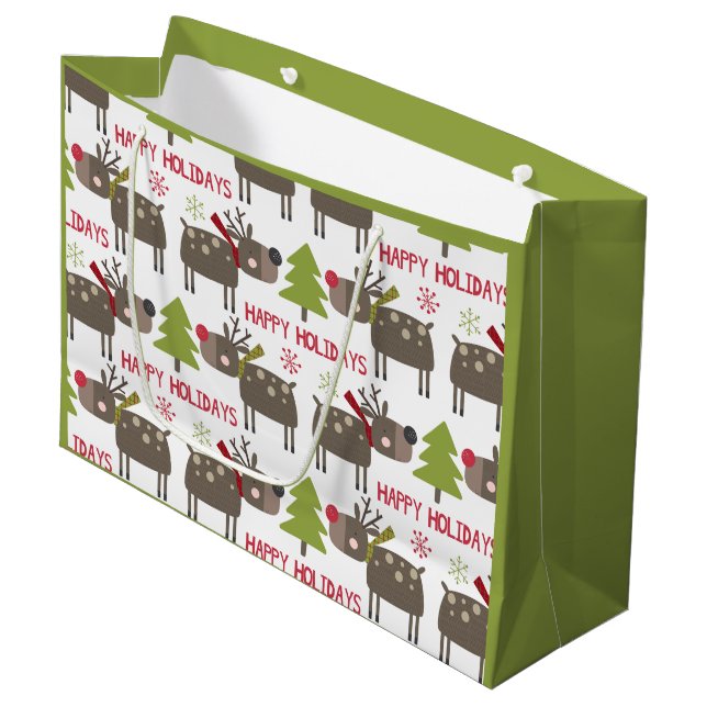 Niedliches Weihnachtsfest Rentier Rustikal Große Geschenktüte (Vorderseite Schrägansicht)
