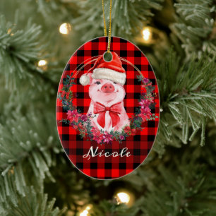 Niedliches Weihnachtsgebäck mit Buffalo Kariert Ro Keramik Ornament