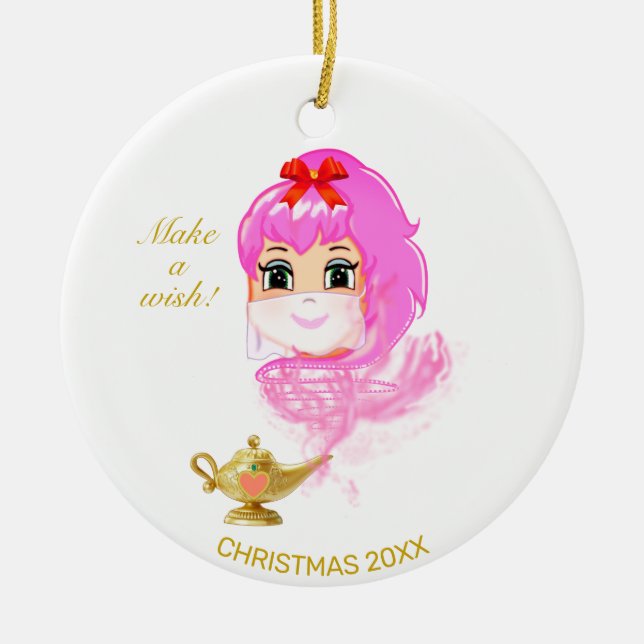 Niedliches Weihnachtsgenie und Magie-Lampe Keramik Ornament (Vorne)