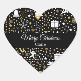 Niedliches Weihnachtsgeschenk Black Gold Polka Dot Herz-Aufkleber