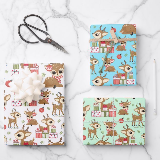 Niedliches Weihnachtsgeschenk Rentier Geschenkpapier Set (Vorderseite)