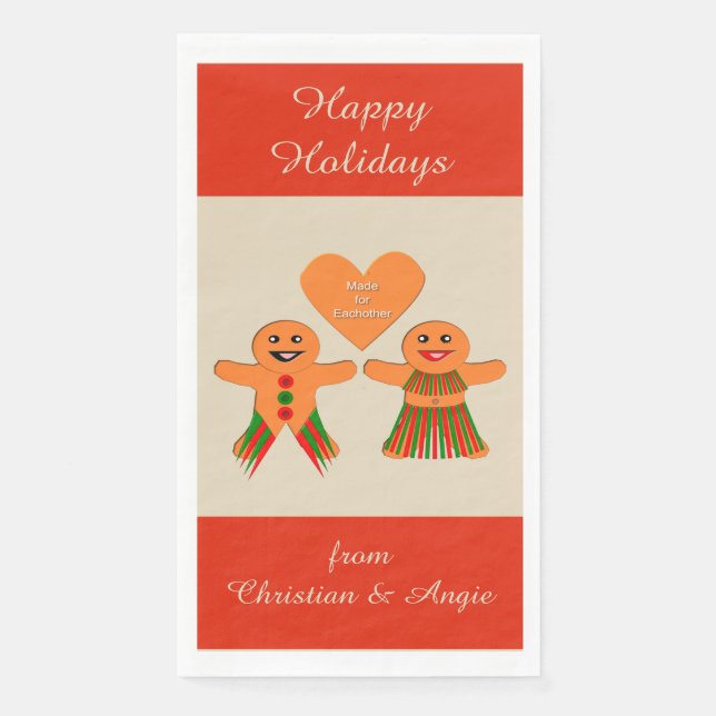 Niedliches Weihnachtsgingerbrot Couple Custom Serviette (Vorderseite)