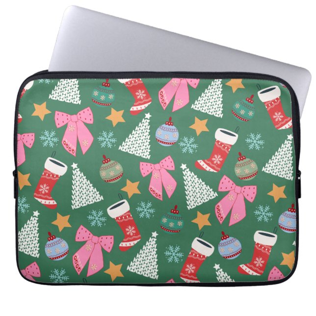 Niedliches Weihnachtsgrün Laptopschutzhülle (Vorderseite)