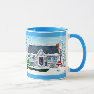 Niedliches Weihnachtshaus mit der Snowman-Tasse Tasse