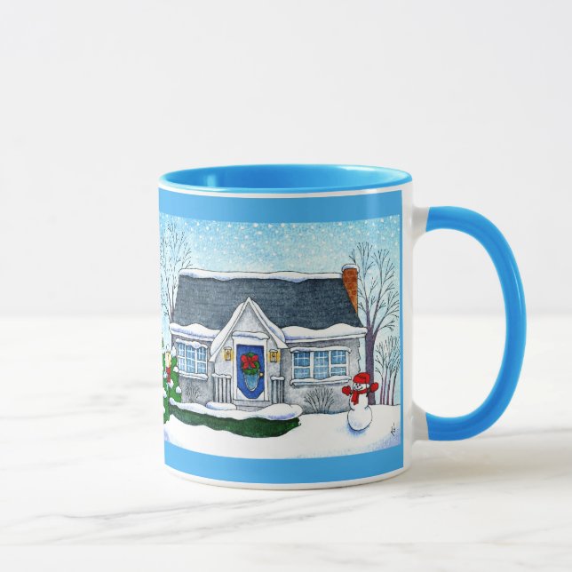 Niedliches Weihnachtshaus mit der Snowman-Tasse Tasse (Rechts)