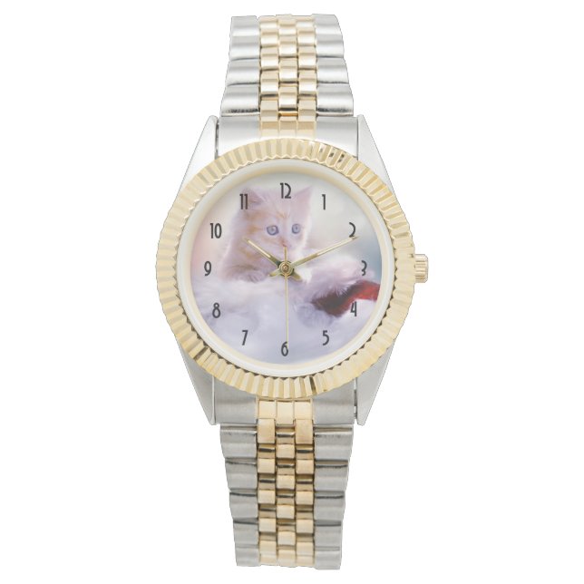 Niedliches Weihnachtskätzchen Armbanduhr (Vorderseite)