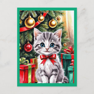 Niedliches Weihnachtskätzchen Feiertagspostkarte