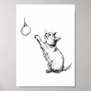 Niedliches Weihnachtskatzenreaching für Ornamente Poster