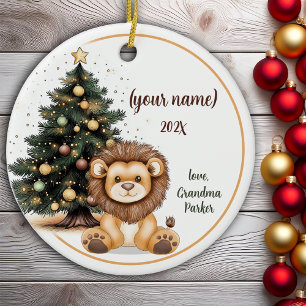 Niedliches Weihnachtskind Lion Personalisiert Kids Keramik Ornament
