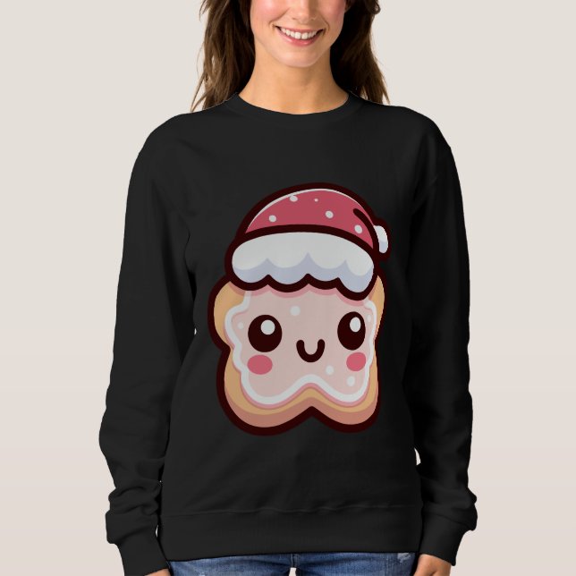 Niedliches Weihnachtskoch mit Weihnachtsmannmütze Sweatshirt (Vorderseite)