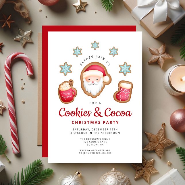 Niedliches Weihnachtskost und Kakaoweihnachtsfest  Einladung (Cute Santa Cookies & Cocoa Christmas Party Invitation)