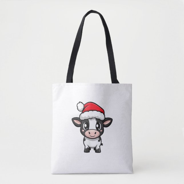 Niedliches Weihnachtskuh Xmas Comic Tasche (Vorderseite)