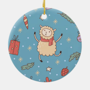 Niedliches Weihnachtslamm Keramikornament