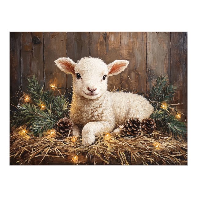 Niedliches Weihnachtslamm Rustikale Malerei Fotodruck (Vorne)