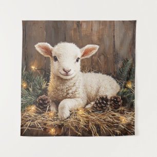 Niedliches Weihnachtslamm Rustikale Malerei Wandteppich
