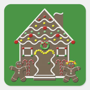 Niedliches Weihnachtslebkuchen-Haus Quadratischer Aufkleber