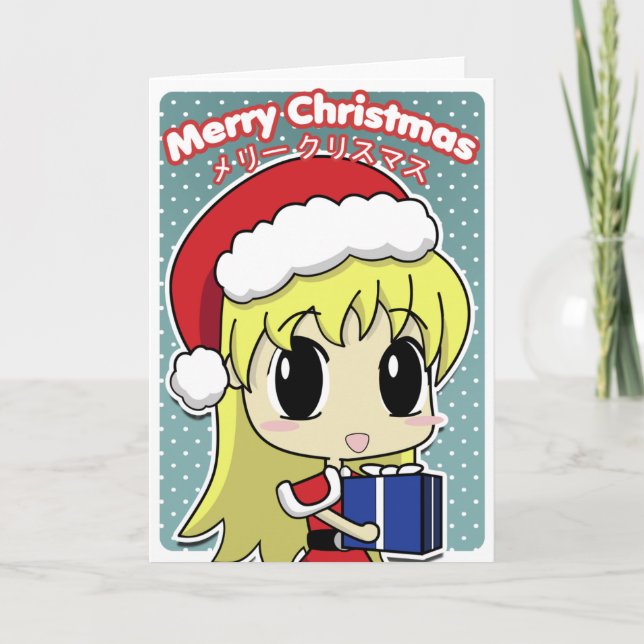 Niedliches Weihnachtsmädchen Feiertagskarte (Vorderseite)