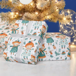 Niedliches Weihnachtsmädchen Geschenkpapier