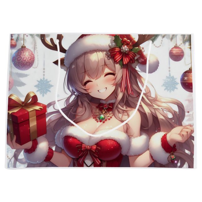 Niedliches Weihnachtsmädchen Große Geschenktüte (Vorderseite)