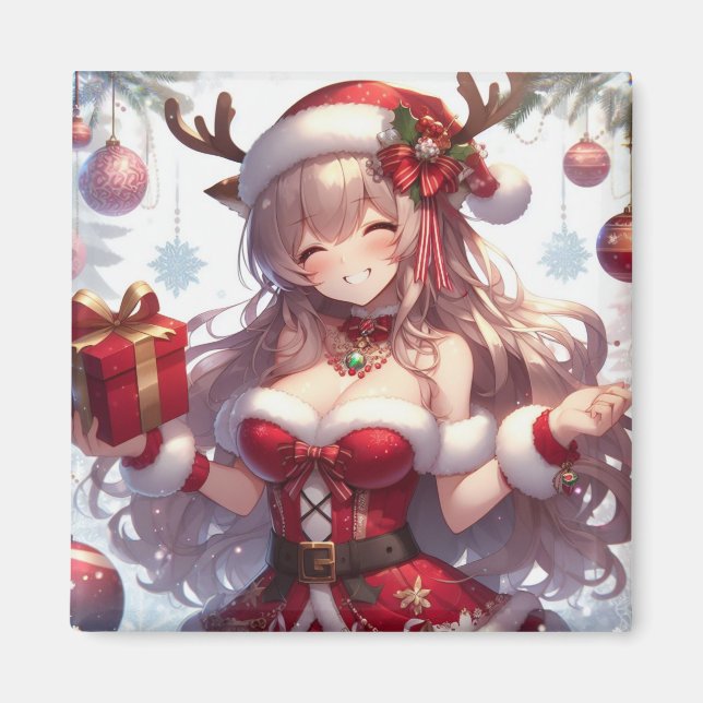 Niedliches Weihnachtsmädchen Magnet (Vorne)