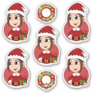Niedliches Weihnachtsmädchen mit braunem Haar Aufkleber