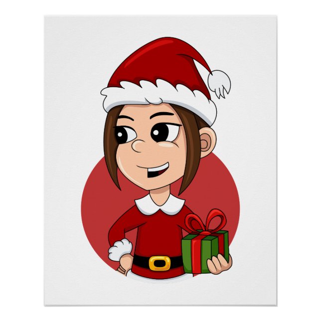 Niedliches Weihnachtsmädchen mit braunem Haar Poster (Vorderseite)