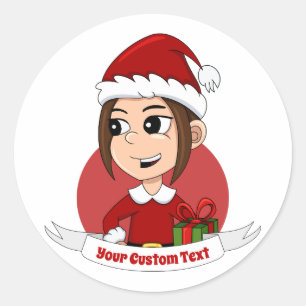 Niedliches Weihnachtsmädchen mit braunem Haar Runder Aufkleber