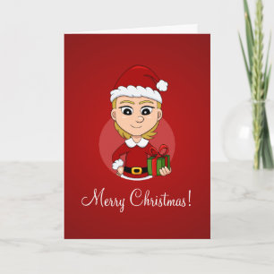Niedliches Weihnachtsmädchen mit kurzem blondem Ha Feiertagskarte