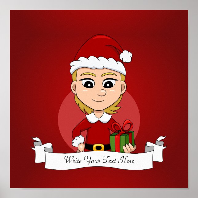 Niedliches Weihnachtsmädchen mit kurzem blondem Ha Poster (Vorne)