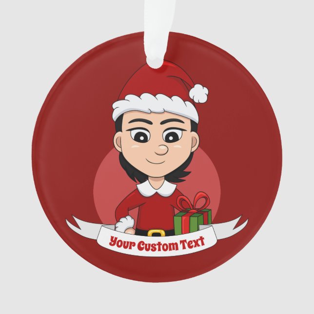 Niedliches Weihnachtsmädchen mit kurzem schwarzem  Ornament (Vorderseite)