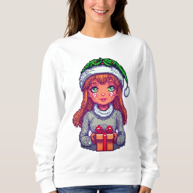 Niedliches Weihnachtsmädchen pixelart Sweatshirt (Vorderseite)