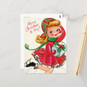 niedliches Weihnachtsmädchen Postkarte