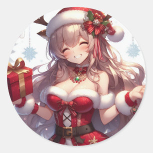 Niedliches Weihnachtsmädchen Runder Aufkleber