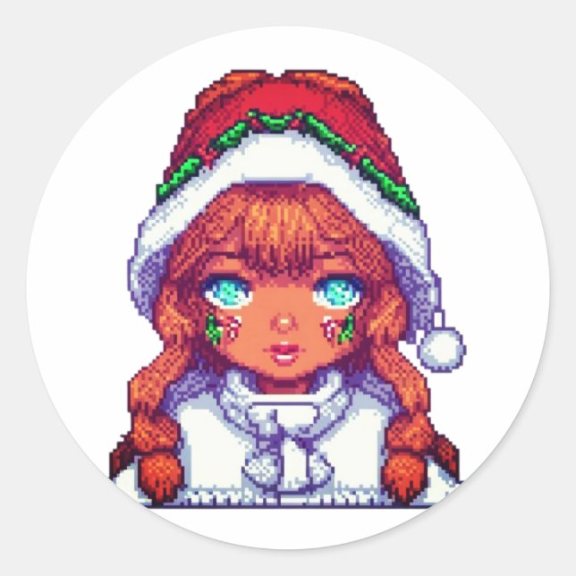 Niedliches Weihnachtsmädchen Runder Aufkleber (Vorderseite)
